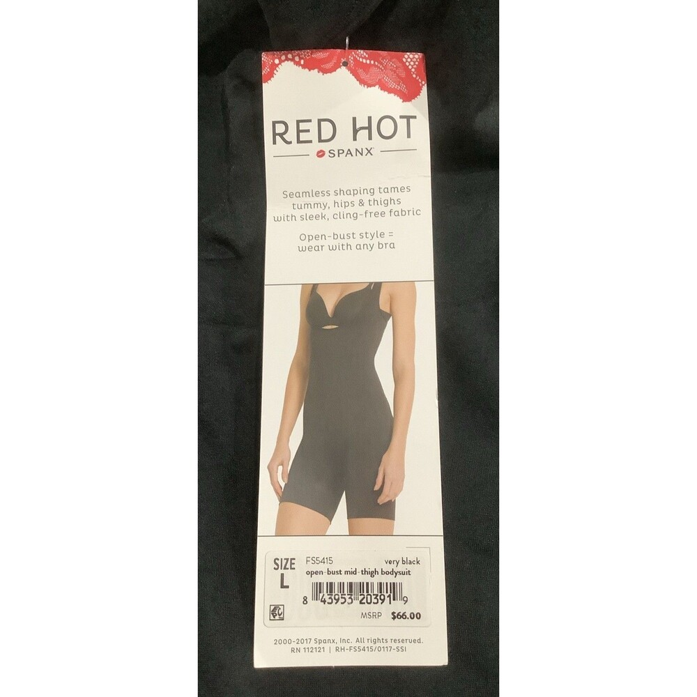 RED HOT by SPANX® Open-Bust Mid-Thigh BLACK FS5415 Size L NWT - Picture 4 of 7